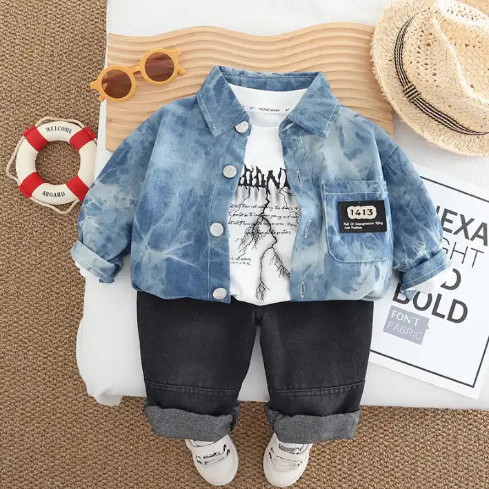Denim Shirt, Sweatshirt & Jeans Childrenβs Outfit β Blue or Black (1-5 Years)